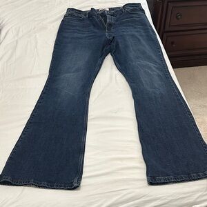 Wrangler 14x34 (inseam measures 32.5) dark blue high fierce flare jeans